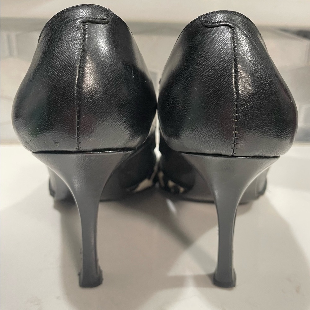 Elegant Black Leather Calf Hair Heels